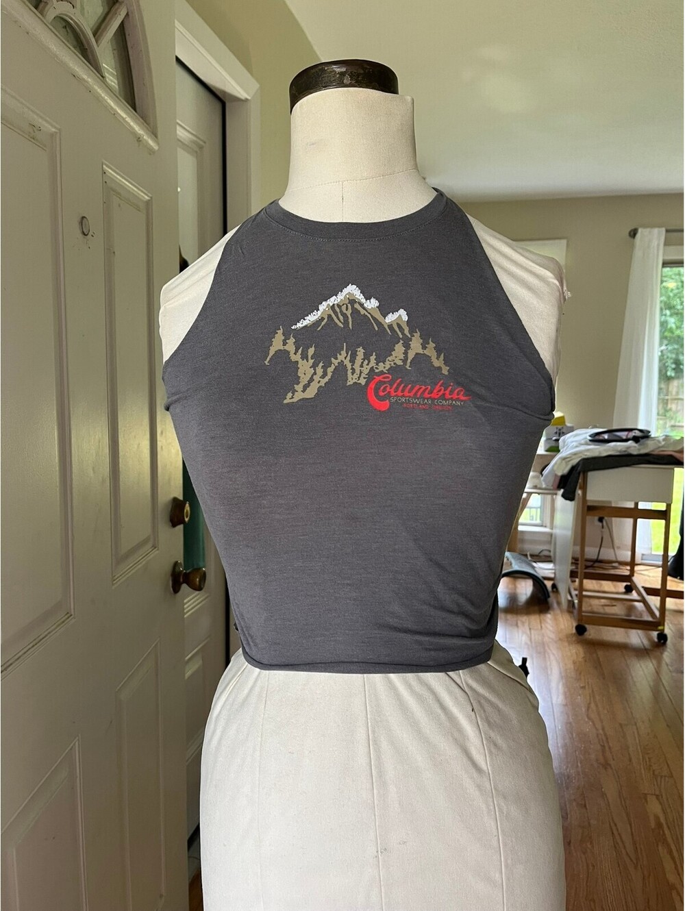 Columbia Gray Halter Crop Top with Mountain Graphic